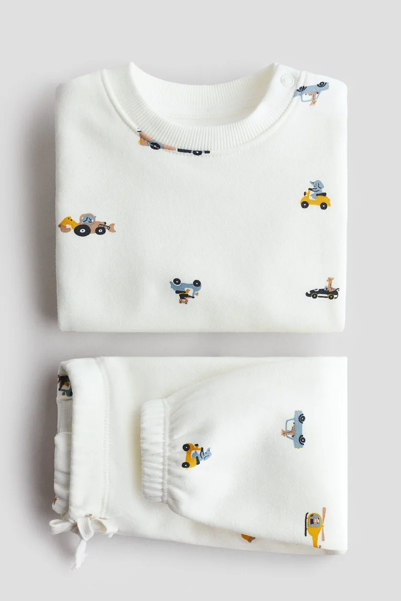 اتش اند ام طقم من النسيج السميك مزين بطبعة - عبوة من قطعتين